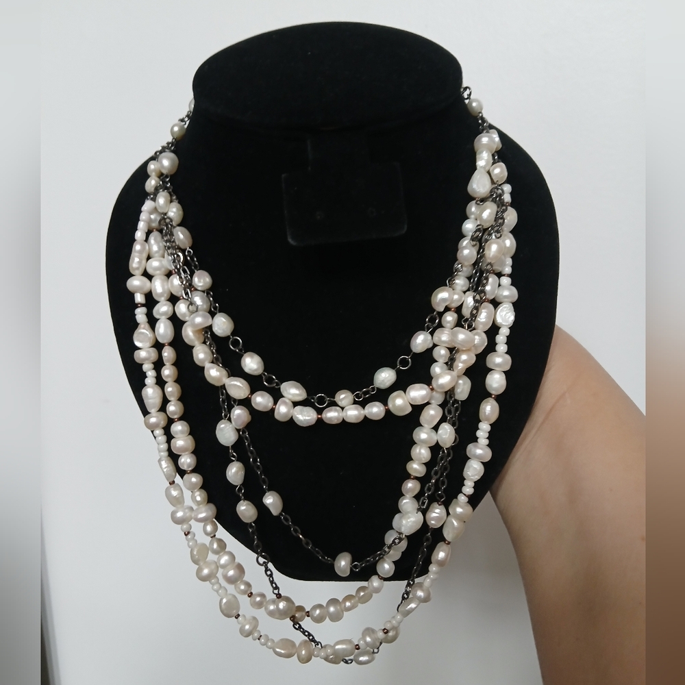 Coldwater Creek Pearly Freshwater Multi Strand Necklace Signed Layered Pearls